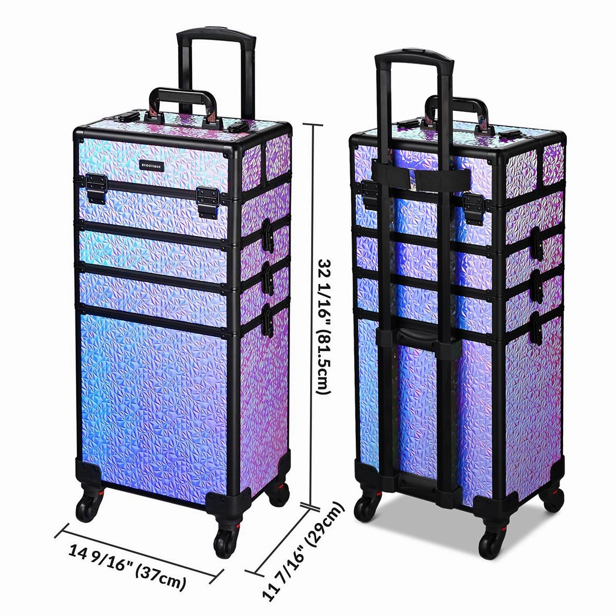 Byootique Pro 4in1 Rolling Makeup Case Cosmetic Trolley w/ Key Lock