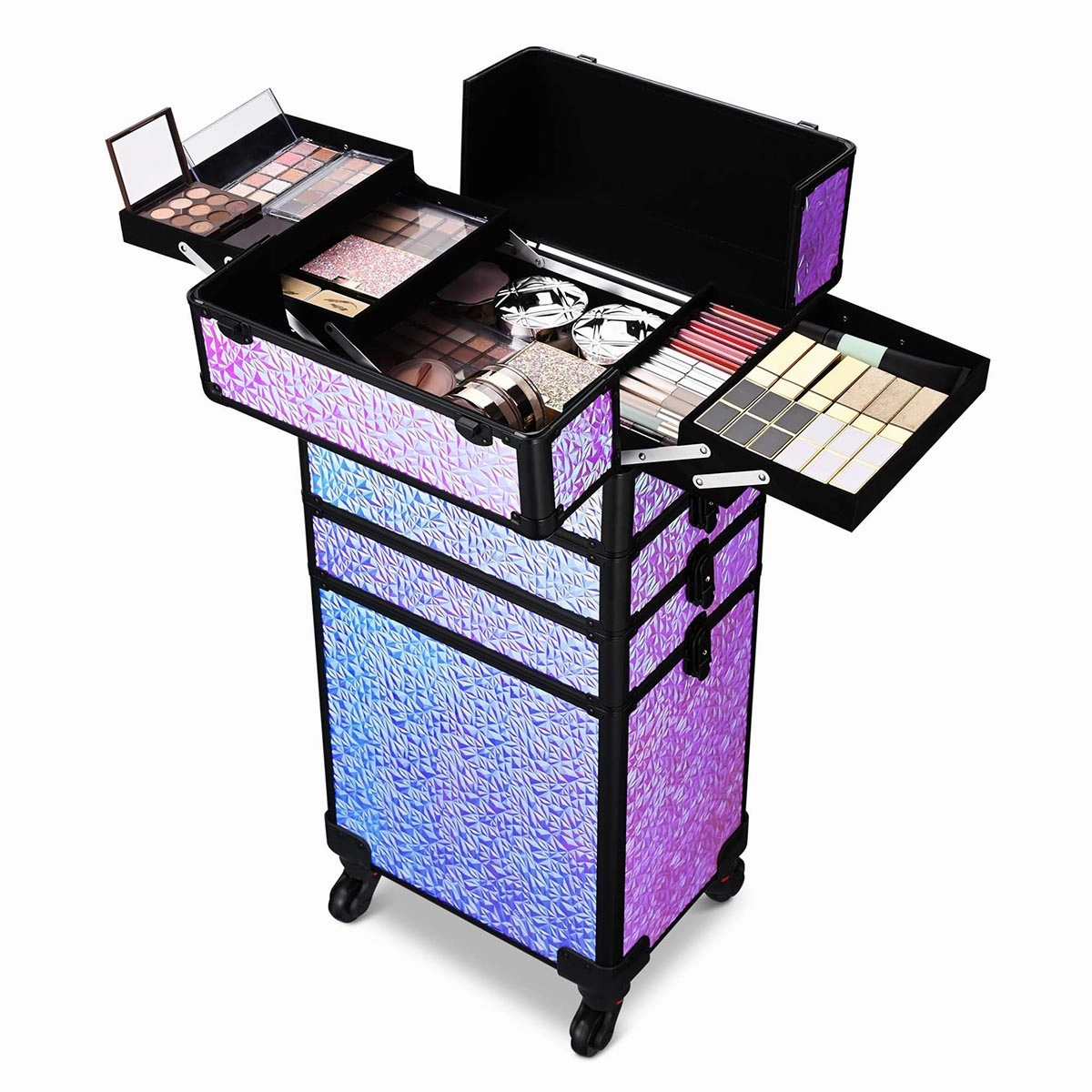 Byootique Pro 4in1 Rolling Makeup Case Cosmetic Trolley w/ Key Lock