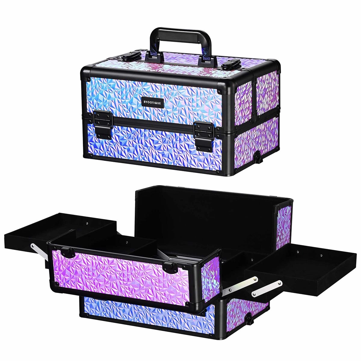 Byootique Pro 4in1 Rolling Makeup Case Cosmetic Trolley w/ Key Lock