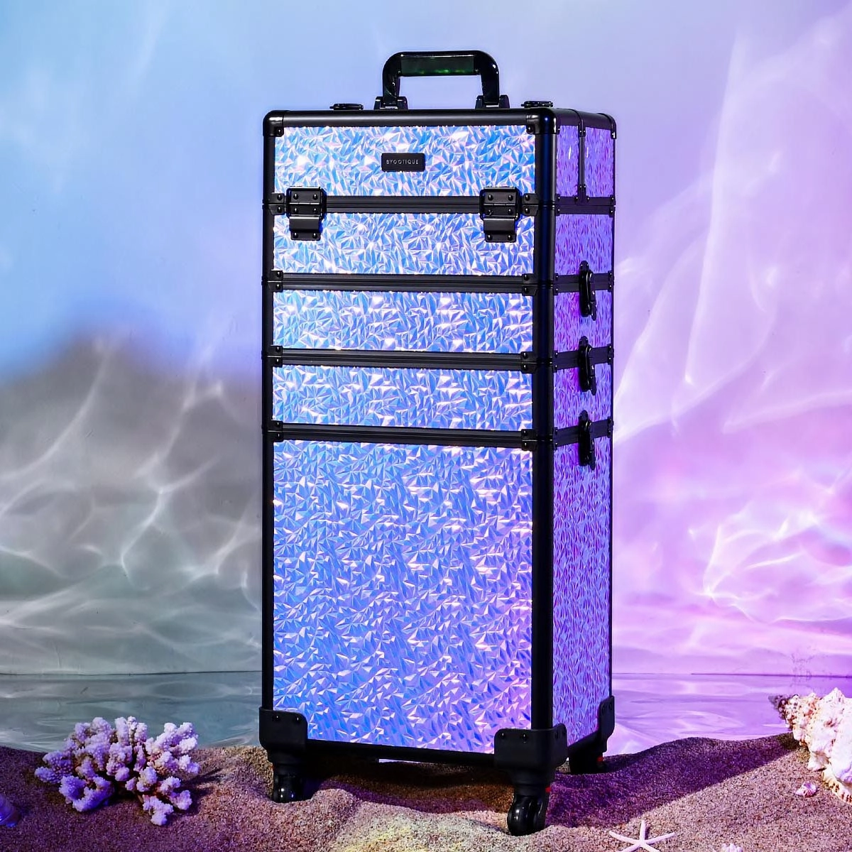 Byootique Pro 4in1 Rolling Makeup Case Cosmetic Trolley w/ Key Lock