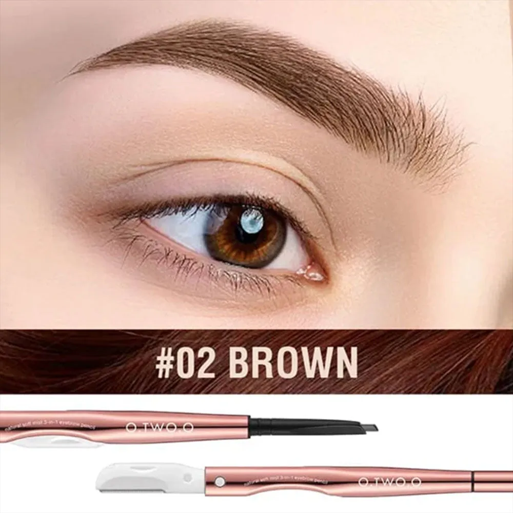 O.TWO.O Natural Soft Mist 3-In-1 Eyebrow Pencil 02 Brown