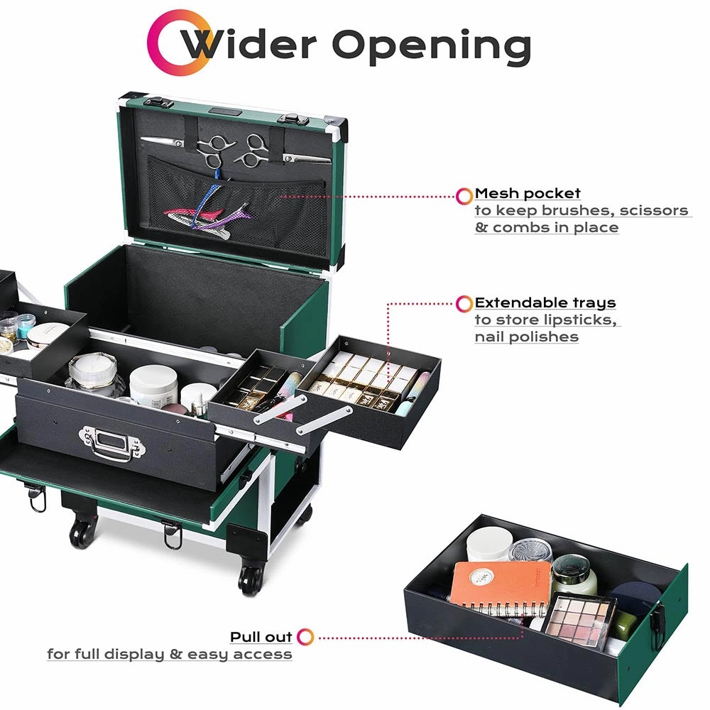 TheLAShop Rolling Makeup Case with Trays & Drawer Forest Green